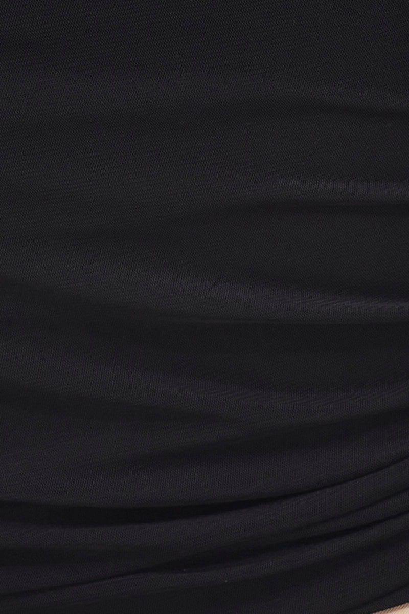 Black Ruched Top Long Sleeve Mesh