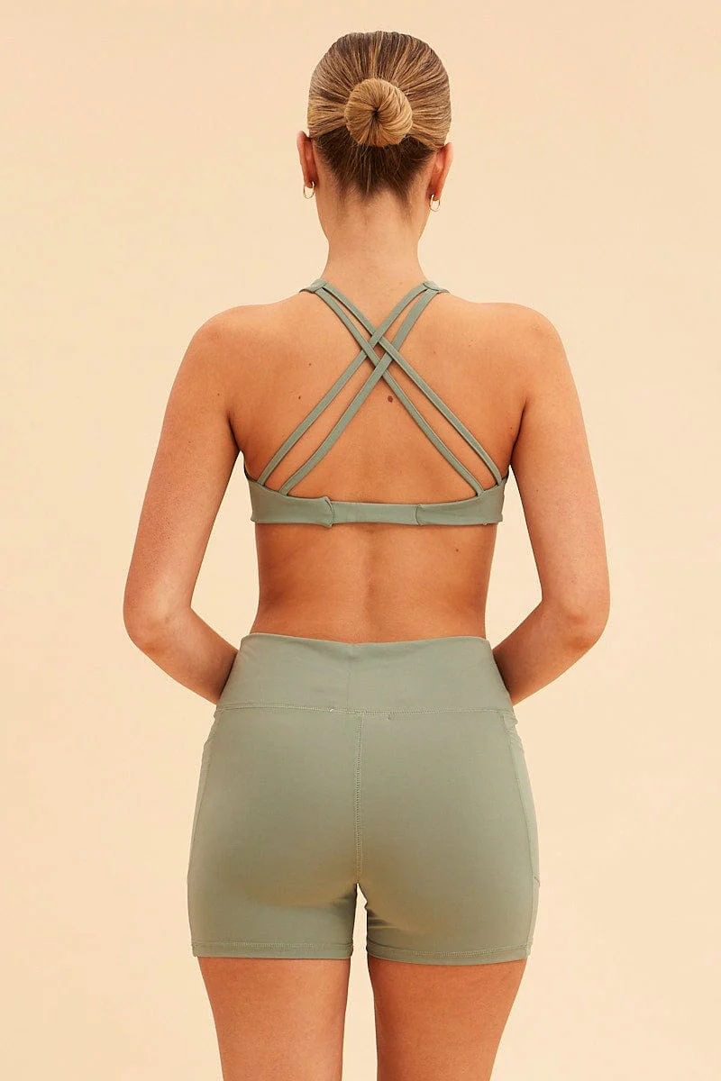 Green Sara V Waistband Bike Short