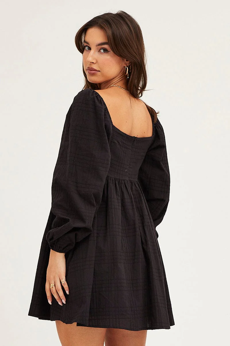 Black Square Neck Skater Dress