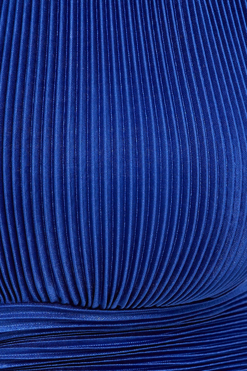 Blue Plisse Halter Top Ring Detail