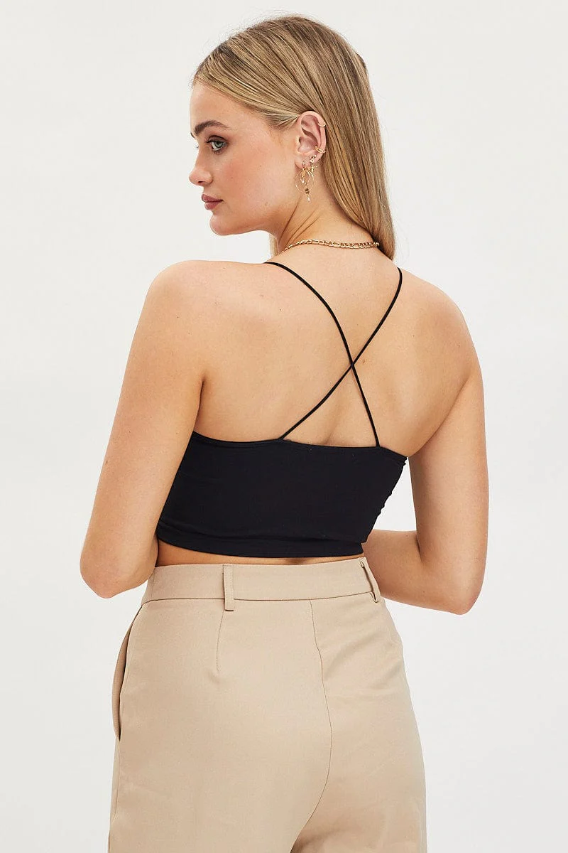 Black Singlet Crop Top Seamless