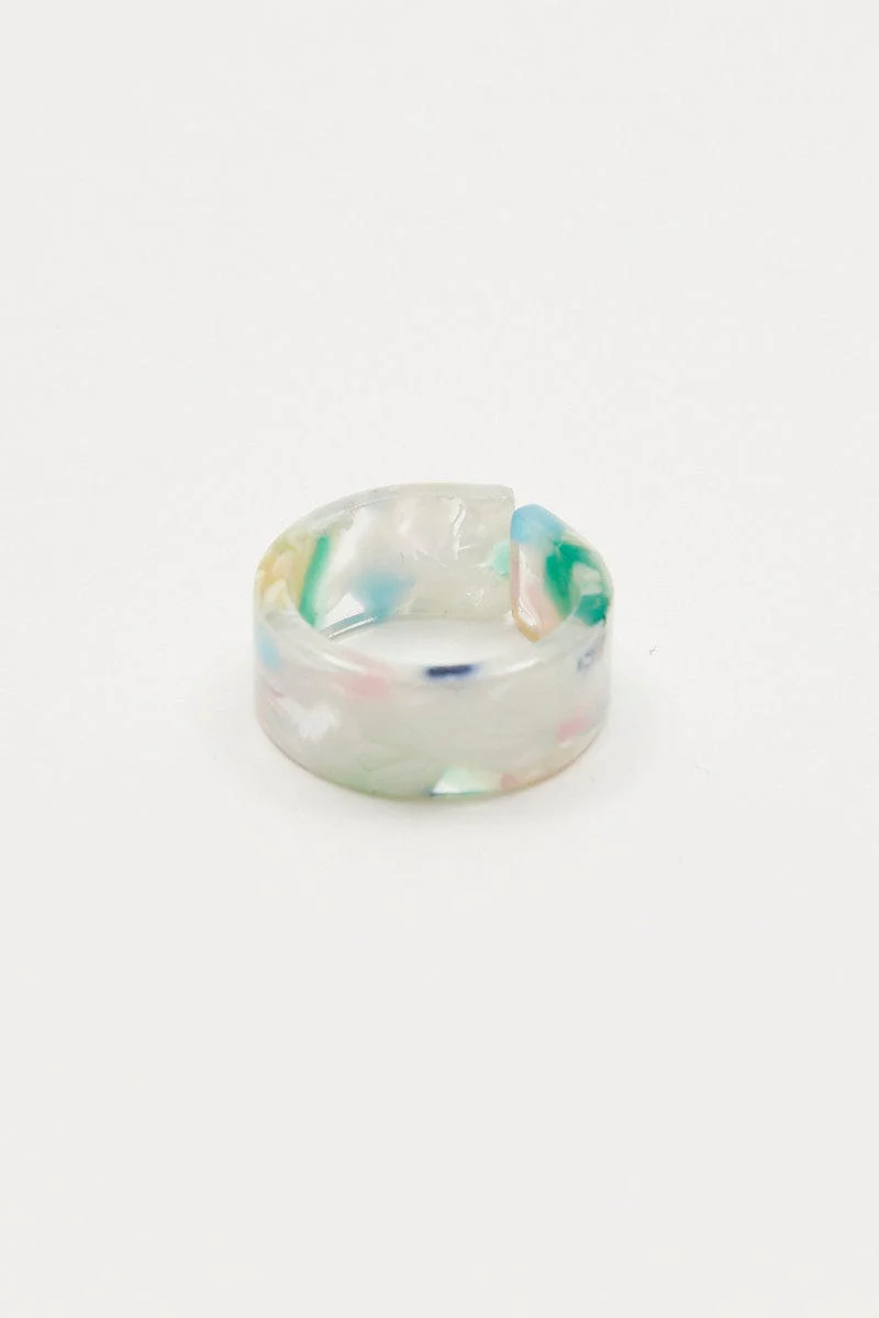 White Marble Chunky Plastic Ring