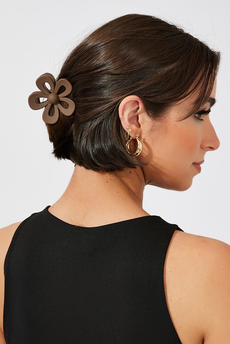 Brown Flower Claw Clip