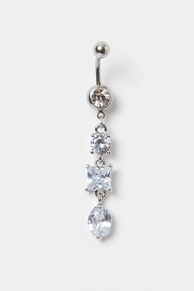 Silver Crystal Belly Ring