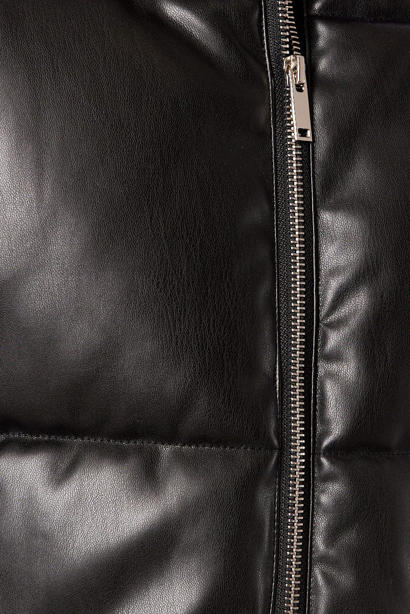 Black Jacket Zip Thru Long Sleeves Faux Leather