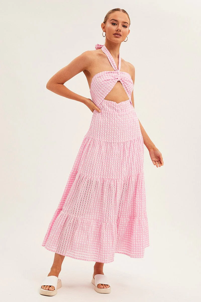 Pink Maxi Dress Tiered Halter