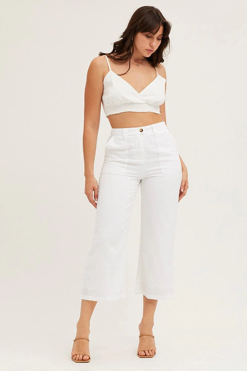 White Wide Leg Pants High Rise