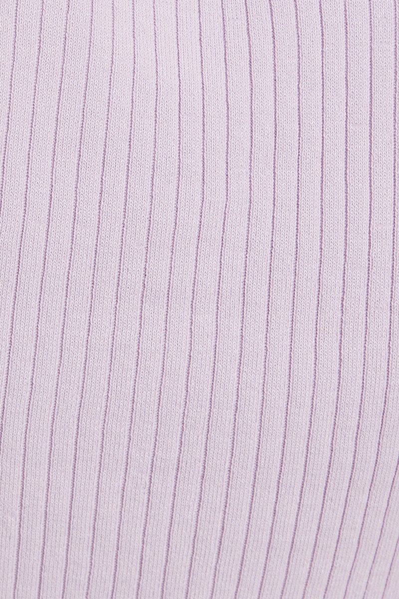 Purple Short Sleeve Rib Knit Scoop Neck Button Detail Cro