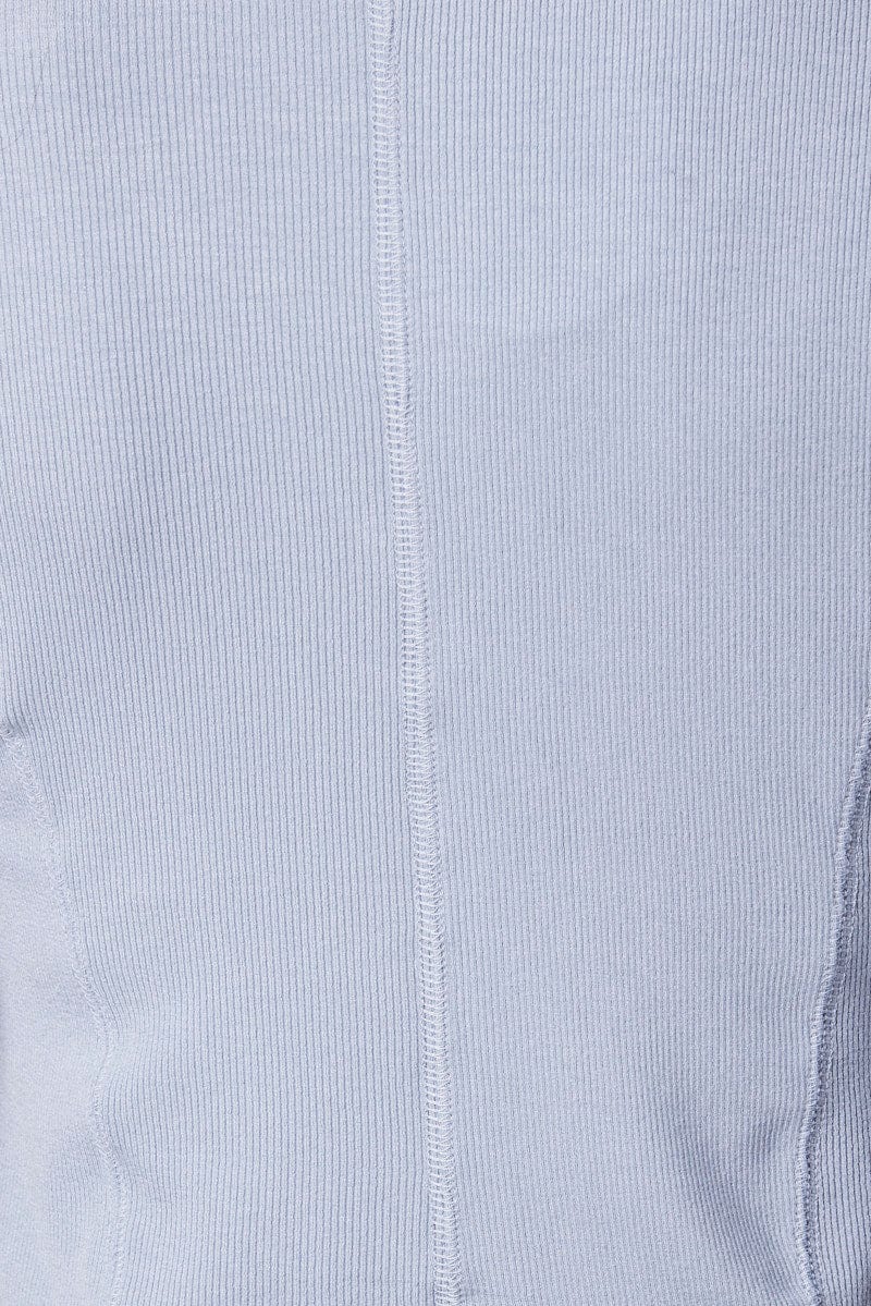 Blue V Neck Top Long Sleeve Button Front