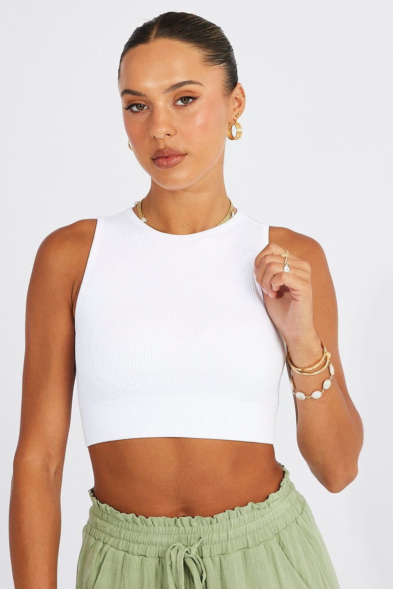 White Tank Top Crew Neck Seamless
