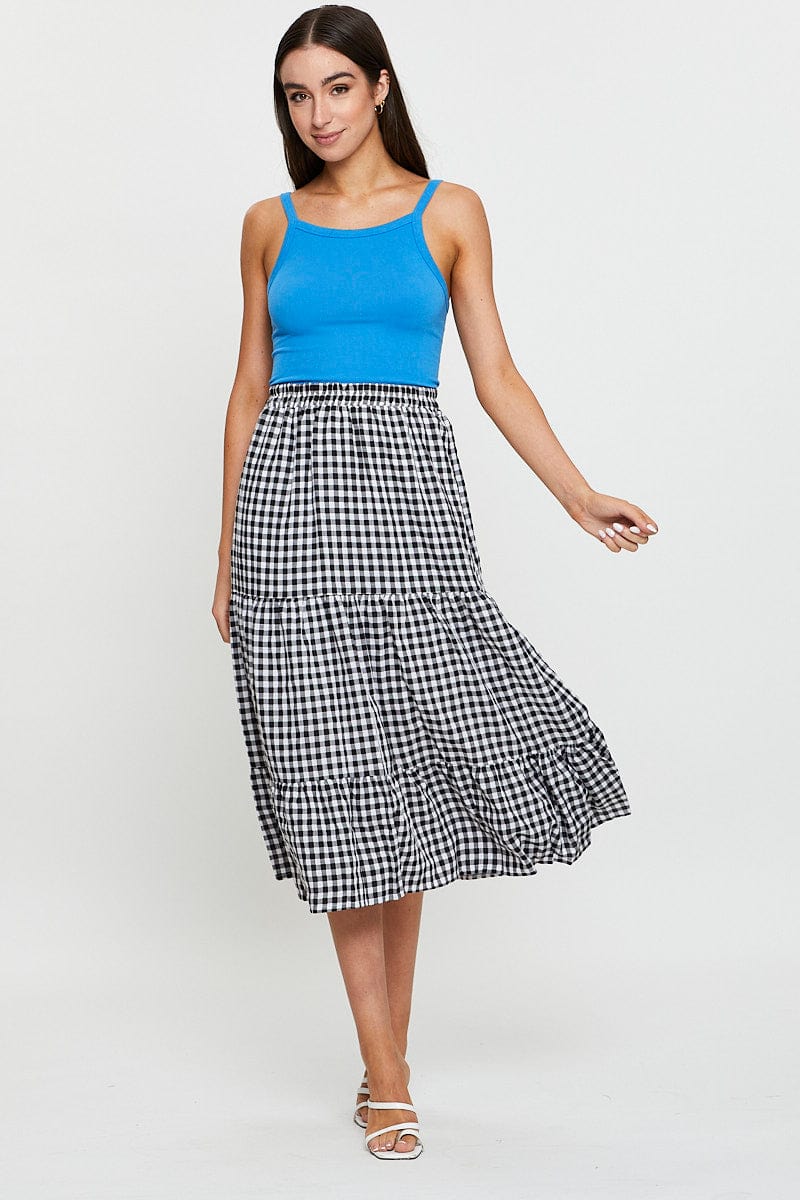 Check Midi Skirt High Rise