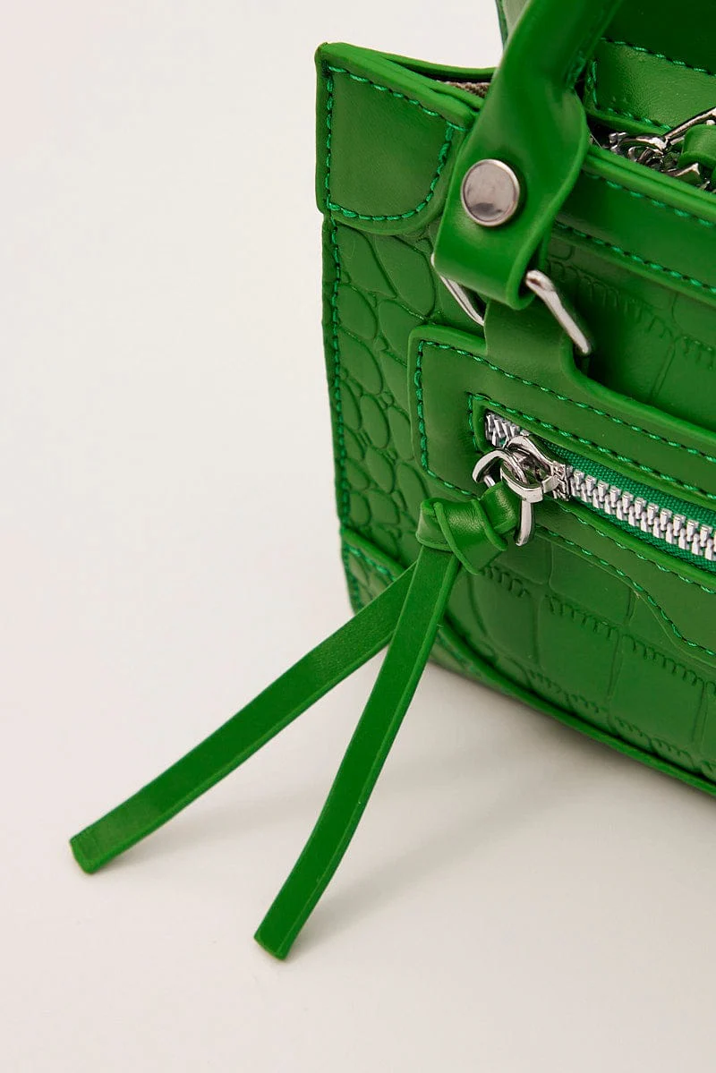 Green Crocodile Print Crossbody Bag