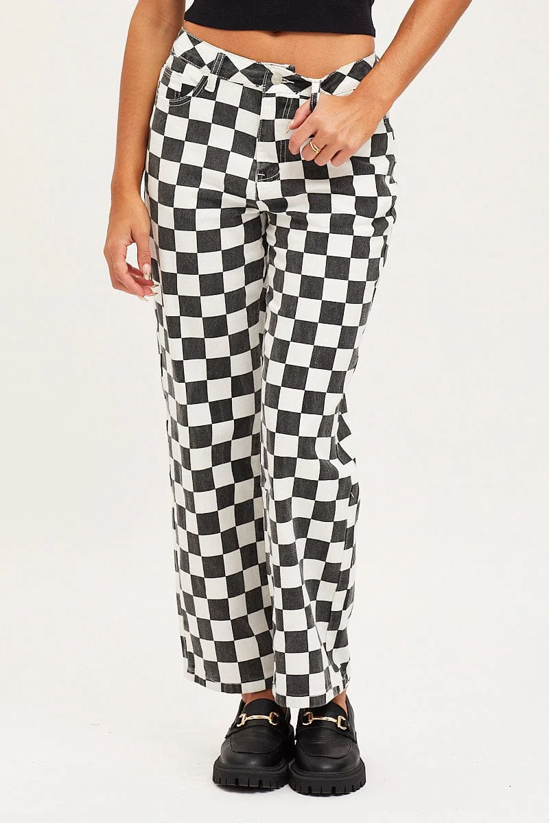 Print Straight Denim Jeans High Rise