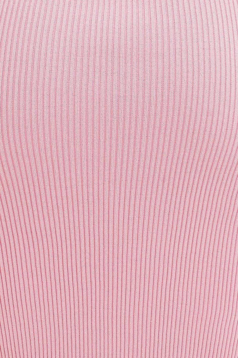 Pink V Neck Kint Midi Dress