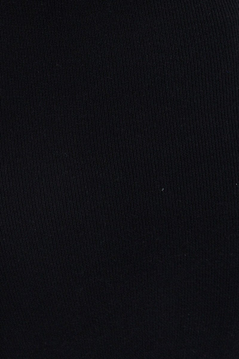 Black Midi Skirt High Waisted A-line Ladder Knit