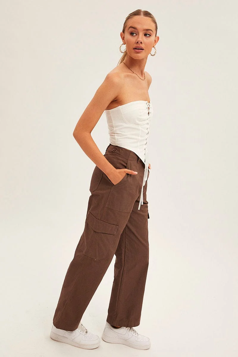 Brown Cargo Pants Mid Rise