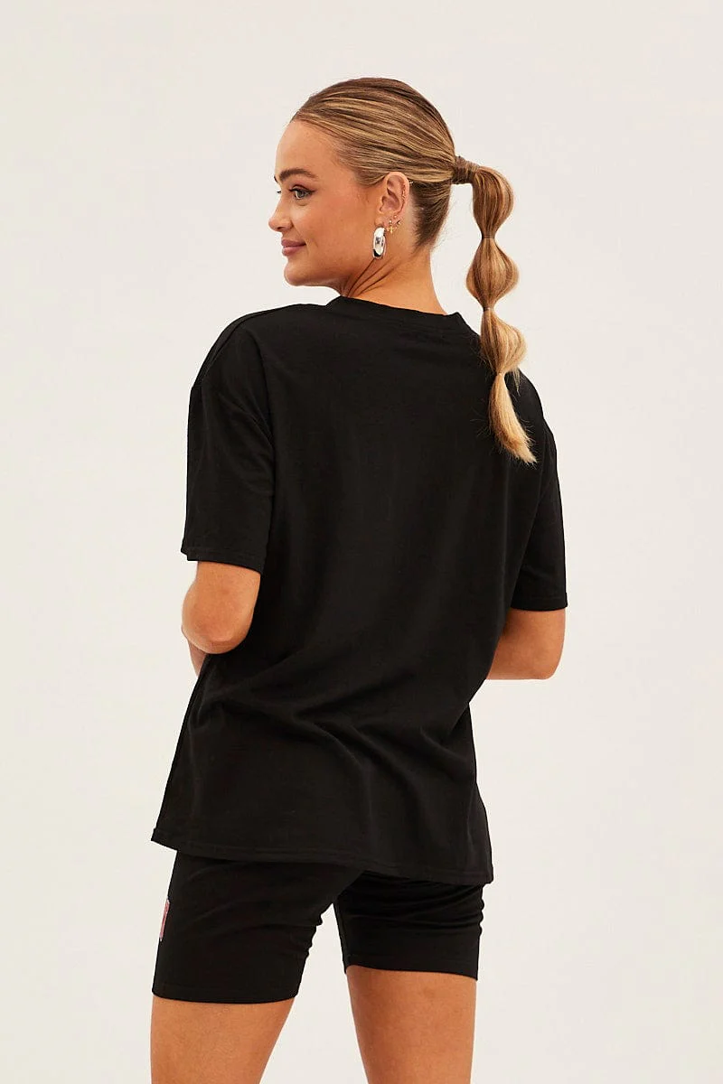 Black Graphic T And Biker Shorts Set
