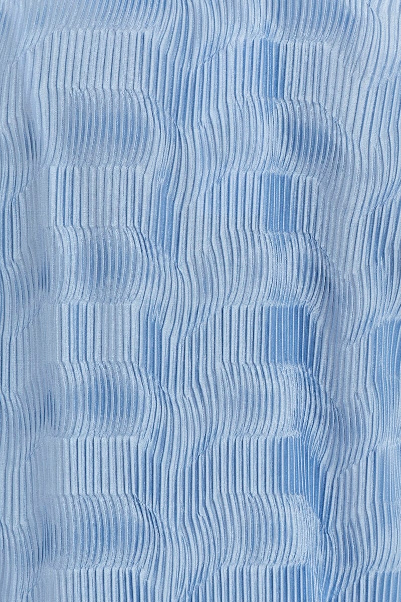 Blue Long Sleeve Plisse Shirt