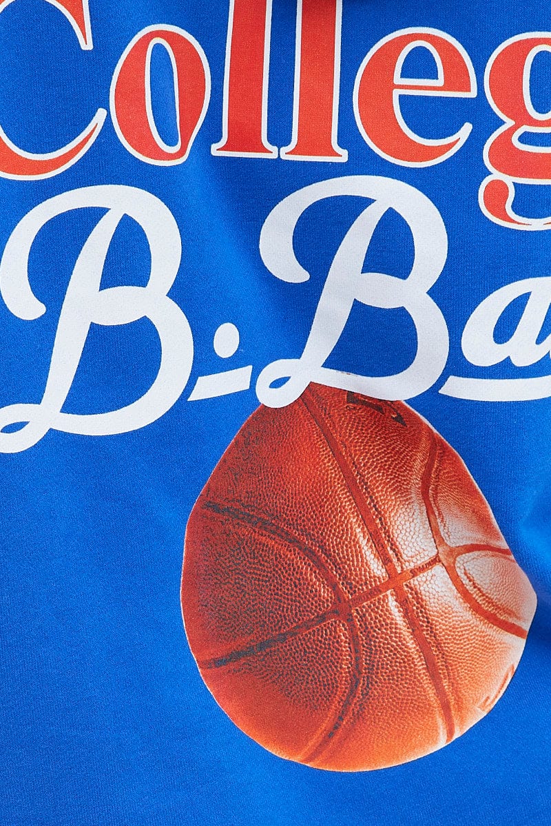 Blue Hoodie Sweater Long Sleeve Longline Basketball