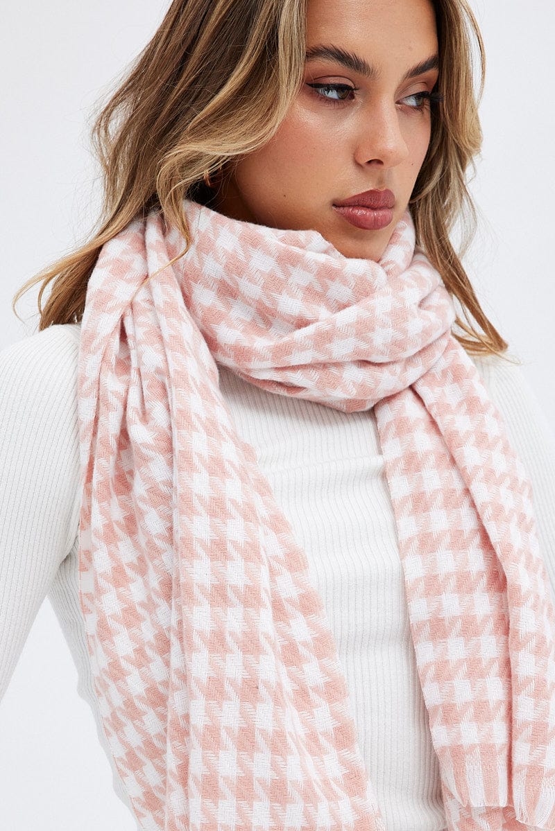 Pink Dogtooth Scarf with Raw Edge