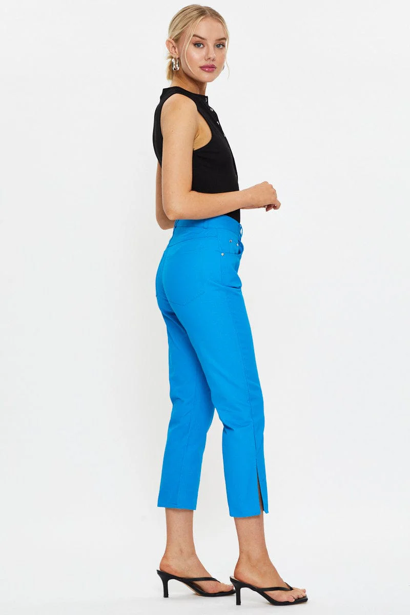 Blue Wide Leg Side Split Jeans