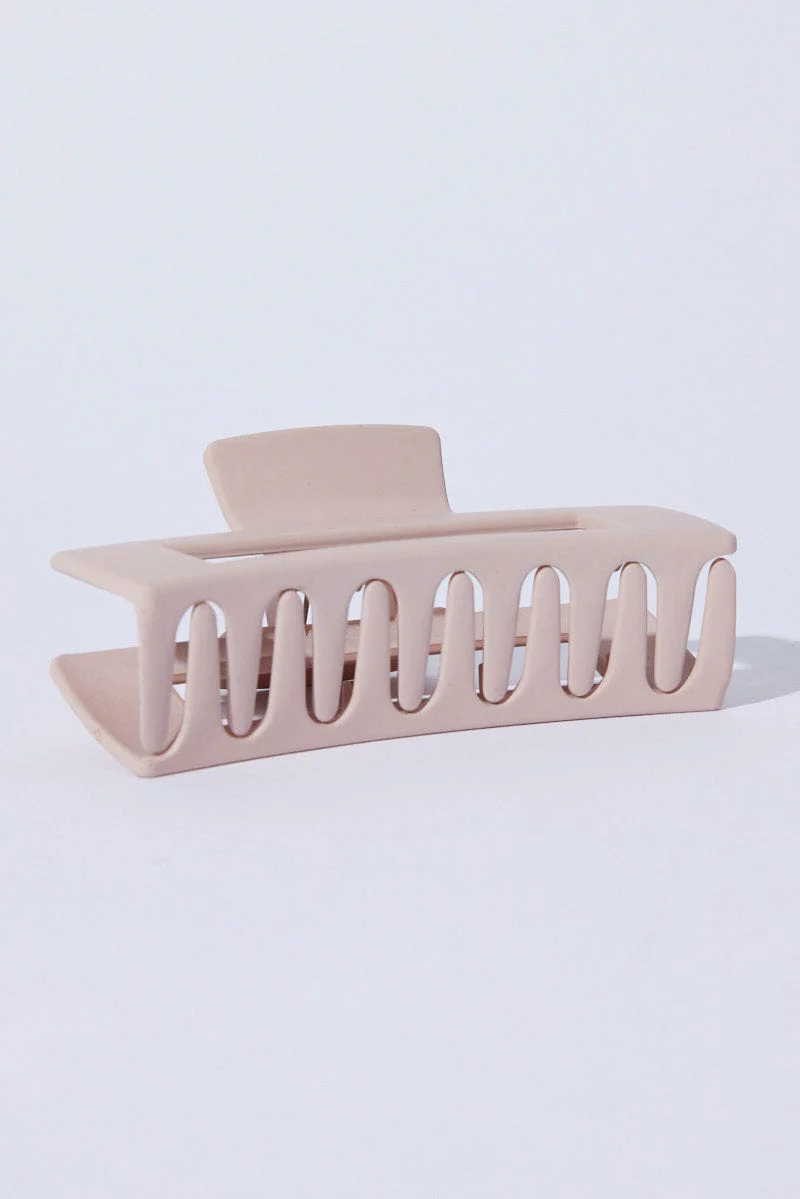 Beige Large Rectangle Claw Clip