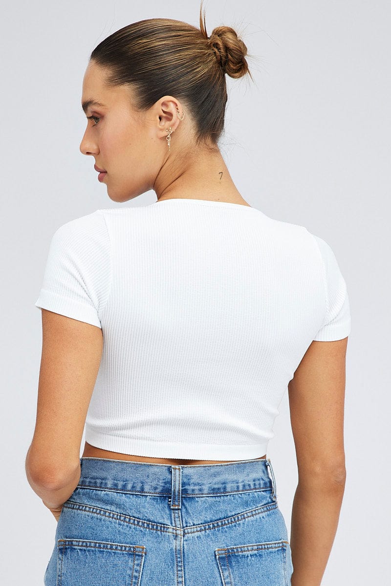 White T Shirt Short Sleeve V Neck Seamless