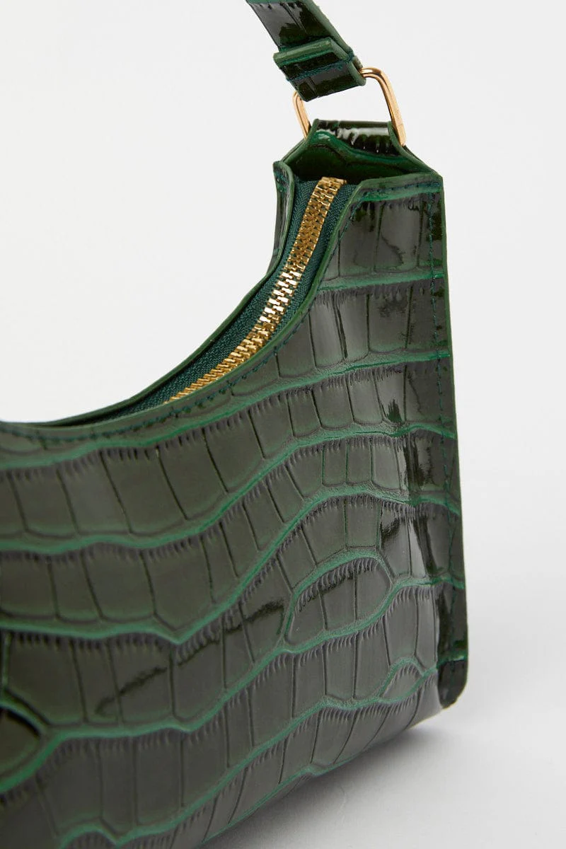 Green Croc Print Shoulder Bag
