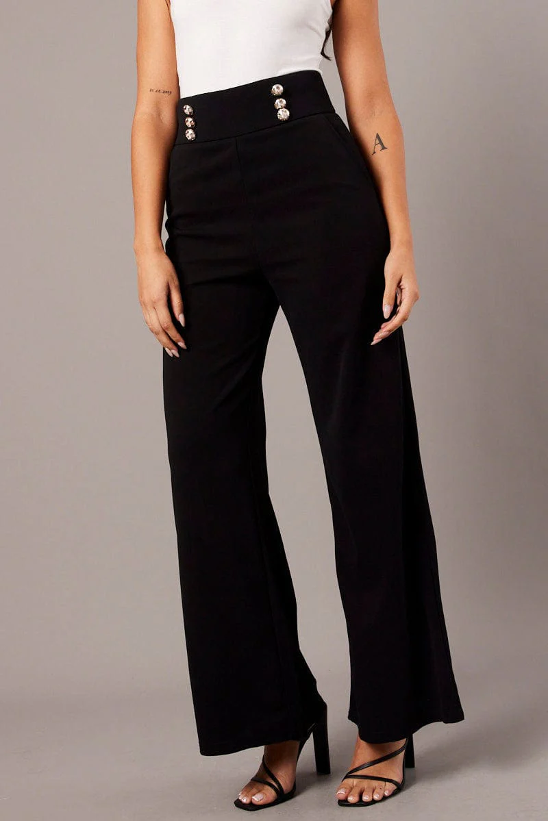 Black Wide Leg Pants High Rise