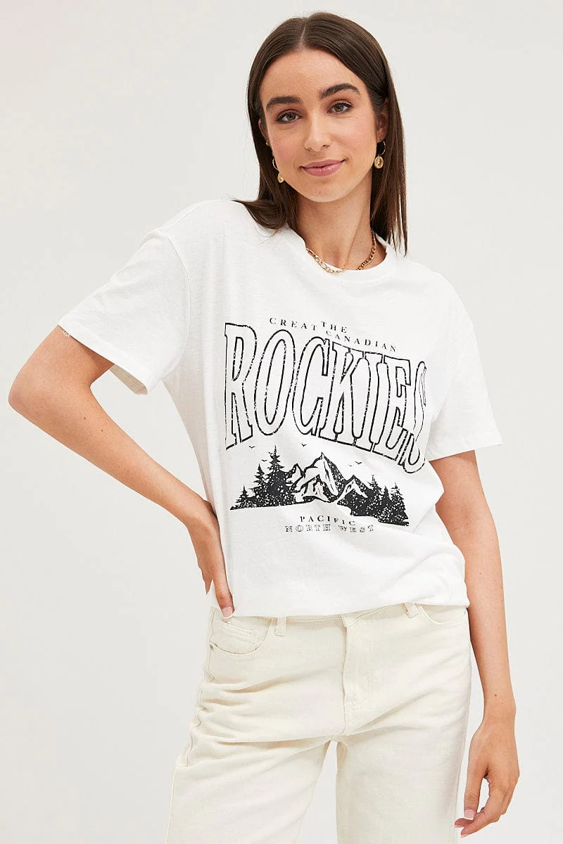 White Graphic T Shirt Short Sleeve