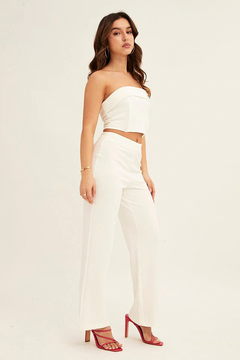 White High Waist Pant Straight Leg