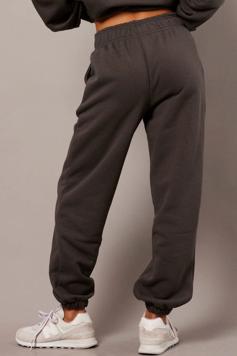 Grey Track Pants High Rise