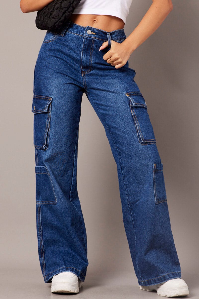 Denim Cargo Jean Mid Rise