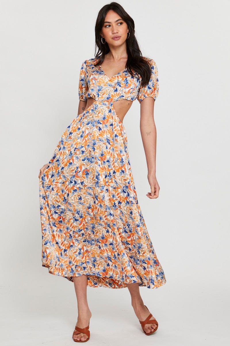 Print Midi Dress Short Sleeve