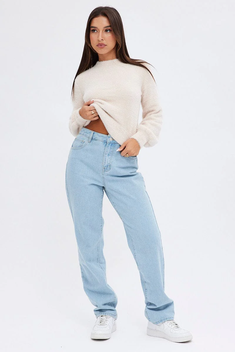 Pink Fluffy Knit Jumper Long Sleeve Crew neck