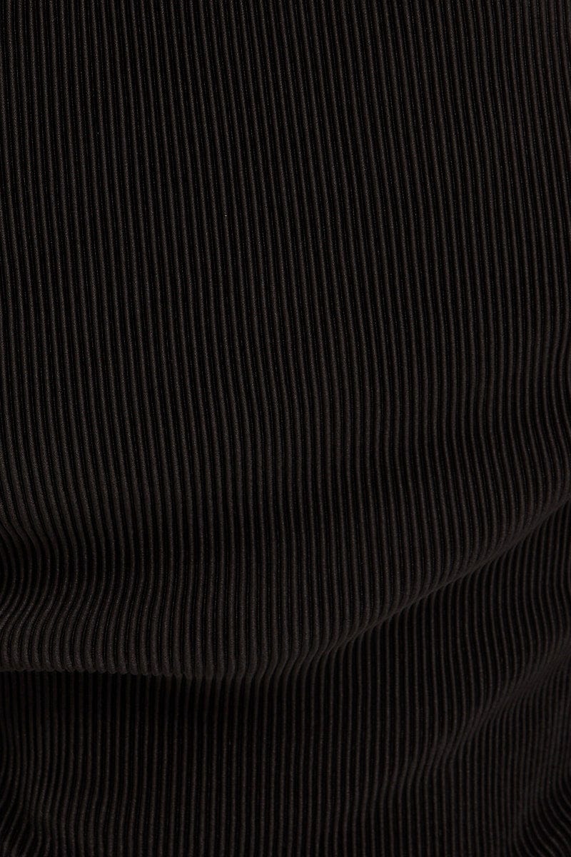 Black Plisse Shirt Long Sleeve Button Front Satin