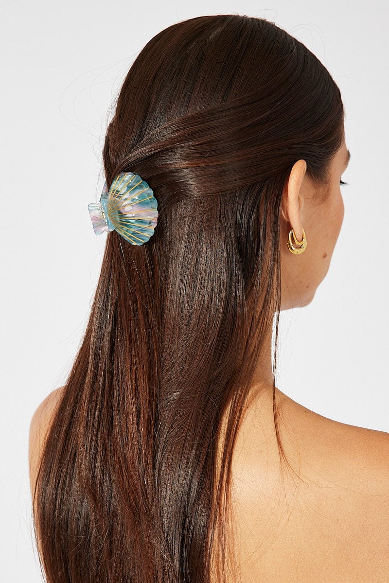 Blue Shell Hair Claw Clips