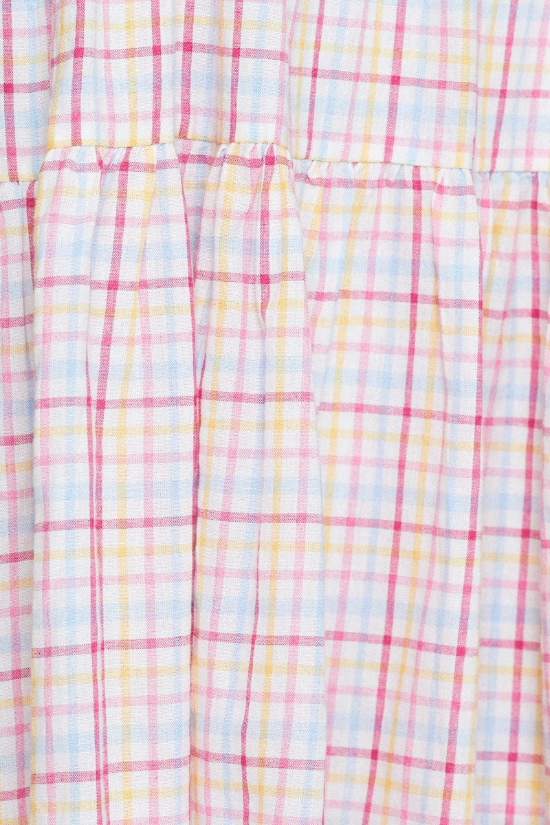 Check Fit And Flare Dress Short Sleeve Sweetheart Neck