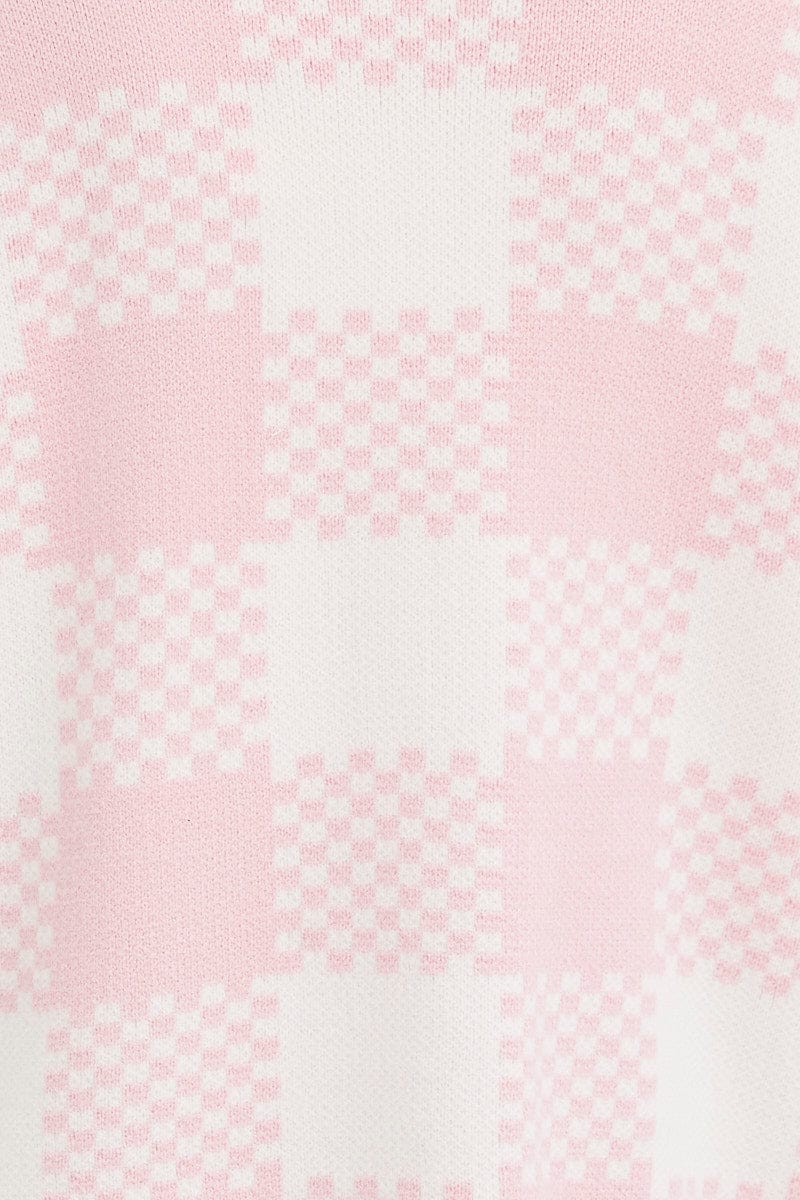 Check Knit Cardigan Long Sleeve Longline