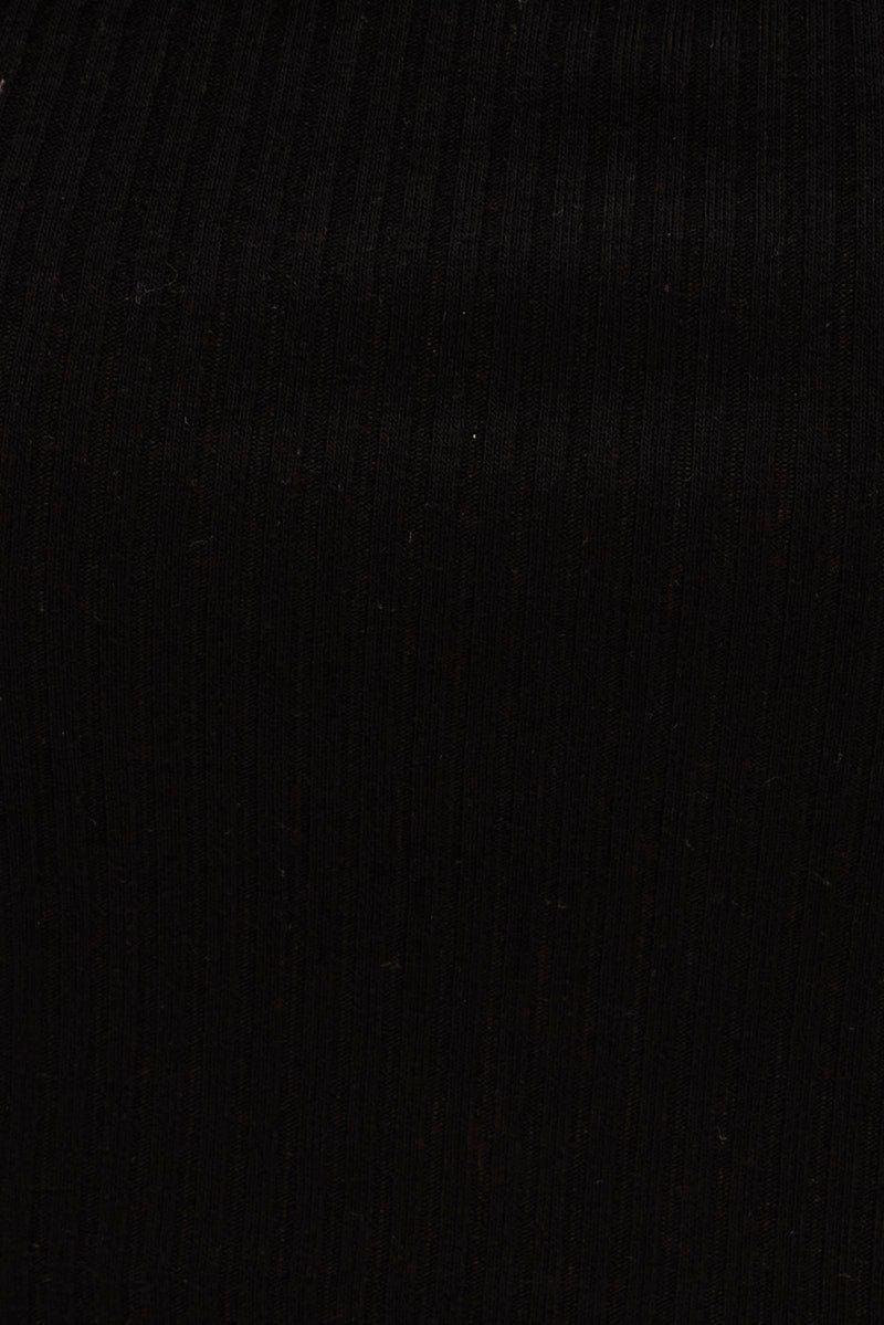 Black Crop Top Sleeveless Halter Mock Neck Rib Jersey