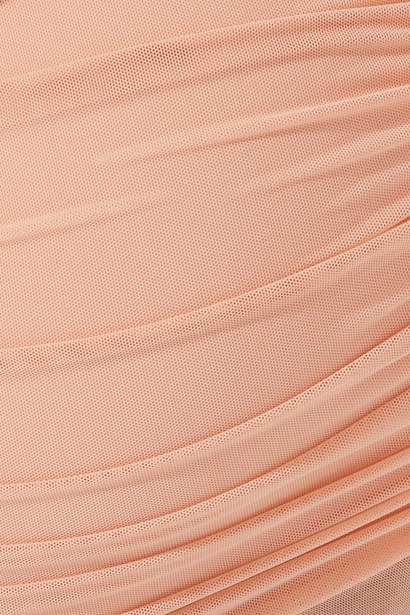 Pink Bodycon Dress Ruched Mesh