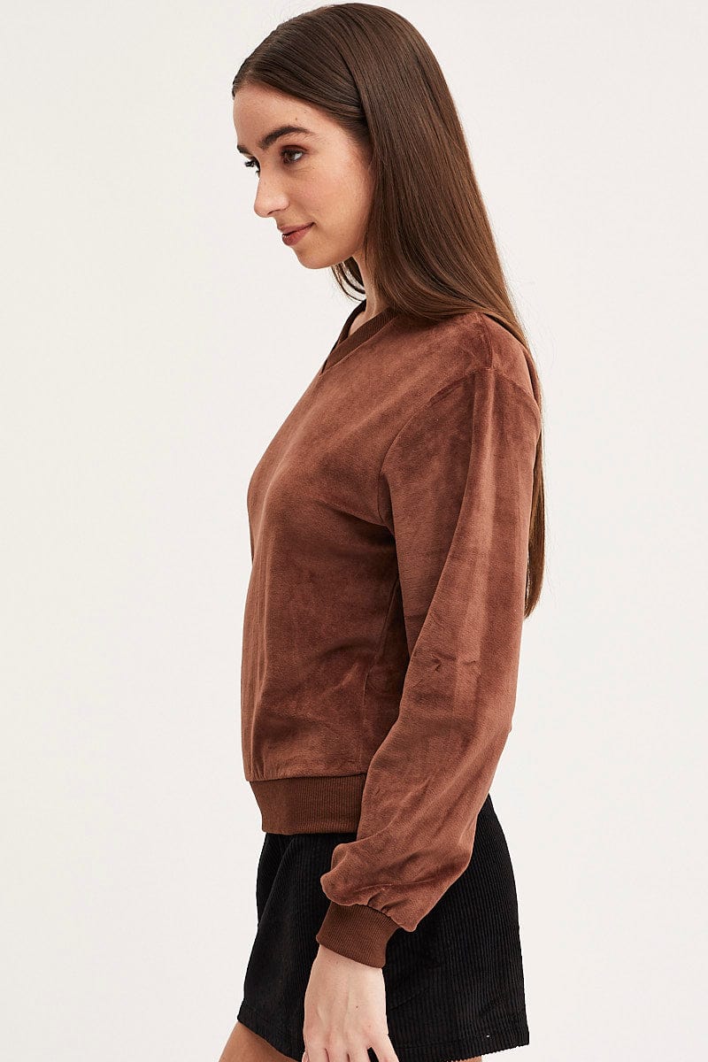 Brown Sweater Long Sleeve Velvet