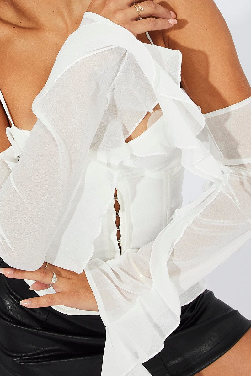 White Corset Top Off The Shoulder Ruffle Sleeves