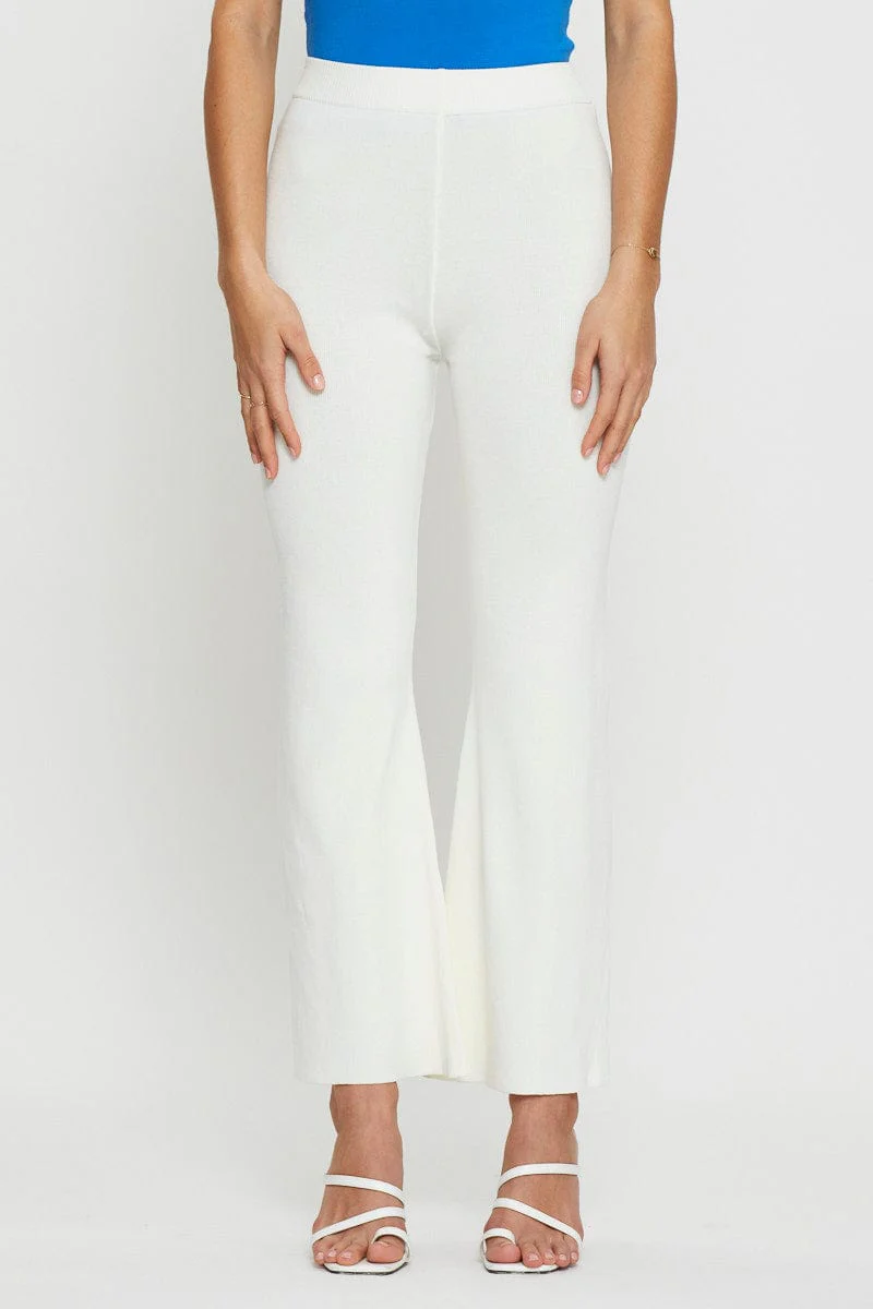 White Knit Pants Flare Leg