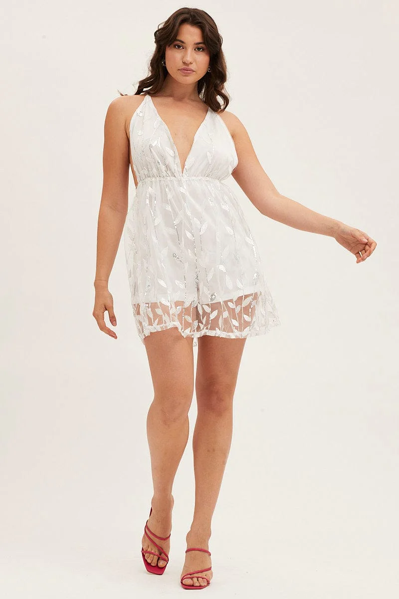 Silver Skater Sequin Dress Backless V Neck