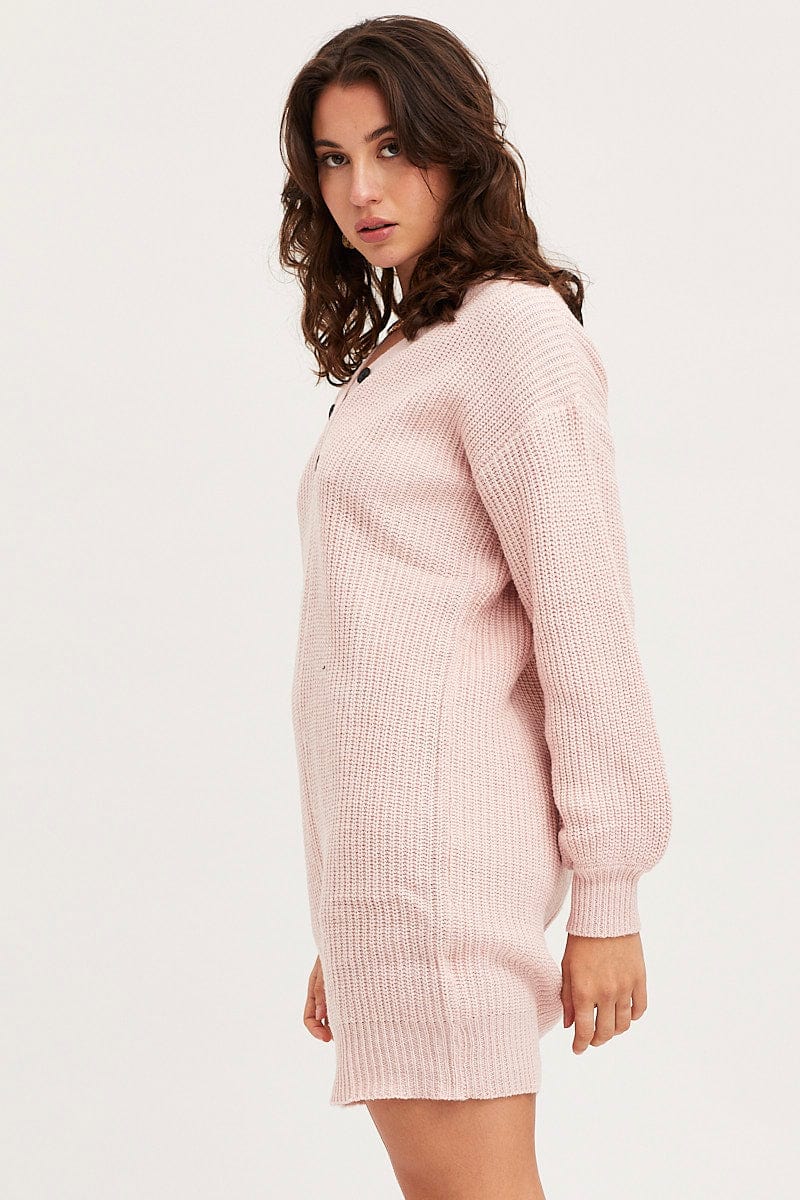 Pink Dress Long Sleeve Mini Knit