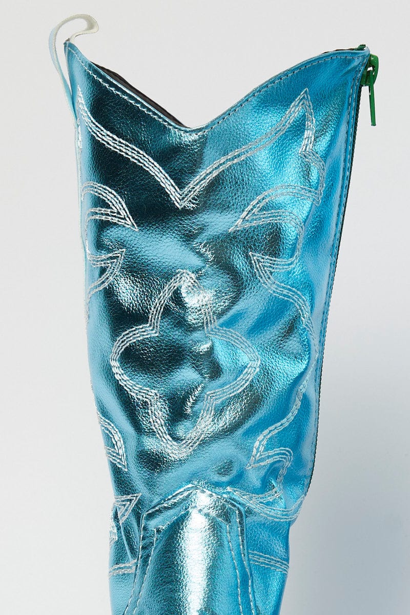 Blue Festival Western Metallic Cowboy Boot