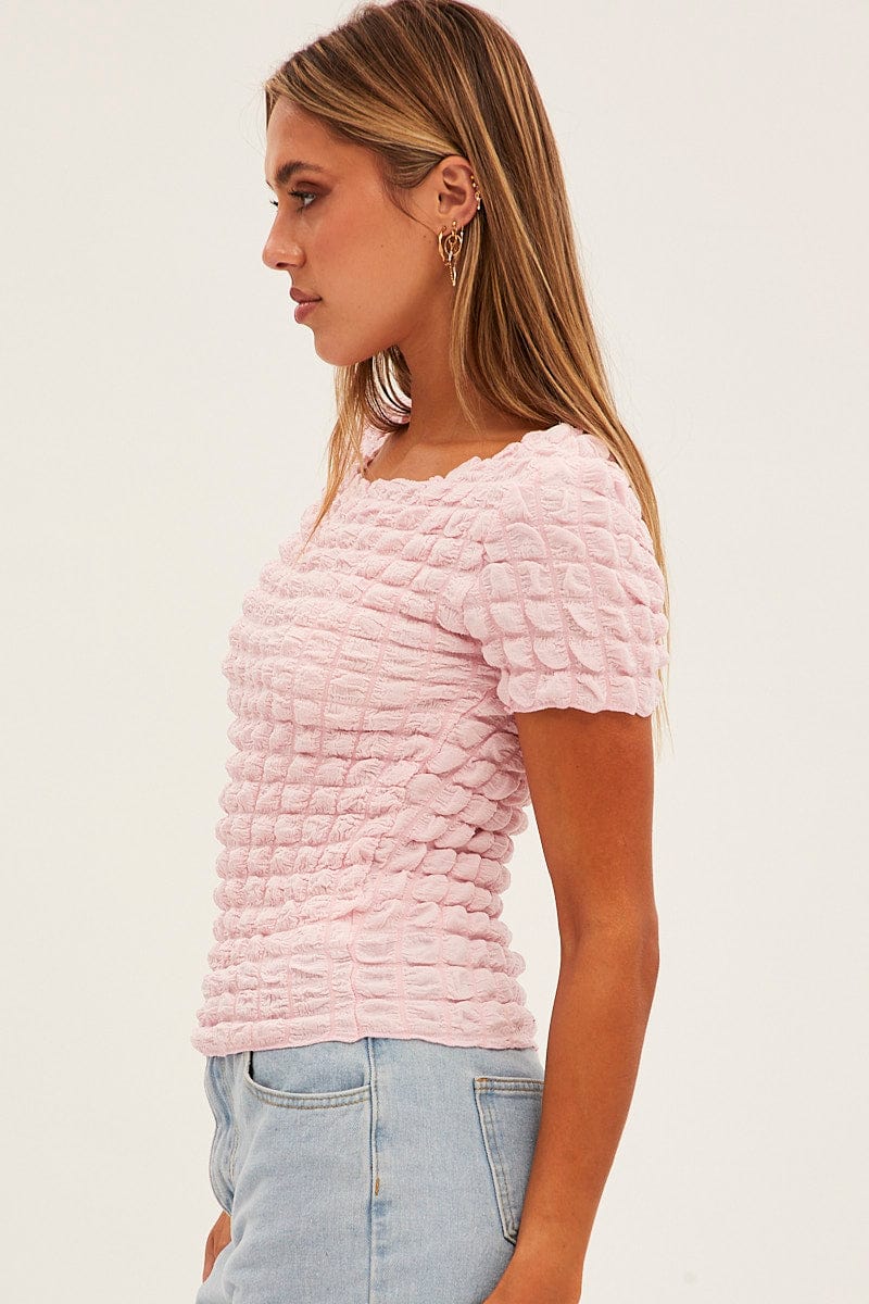 Pink Textured Crop Top