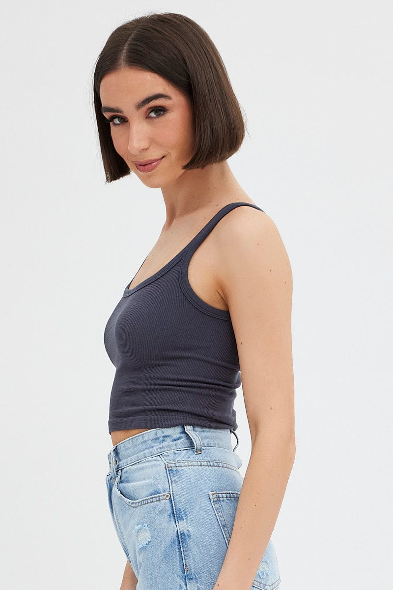 Grey Singlet Top Round Neck