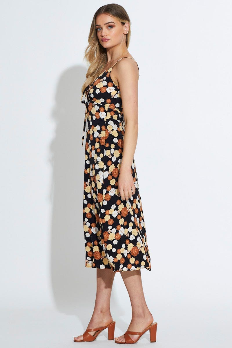 Print A Line Dress Midi